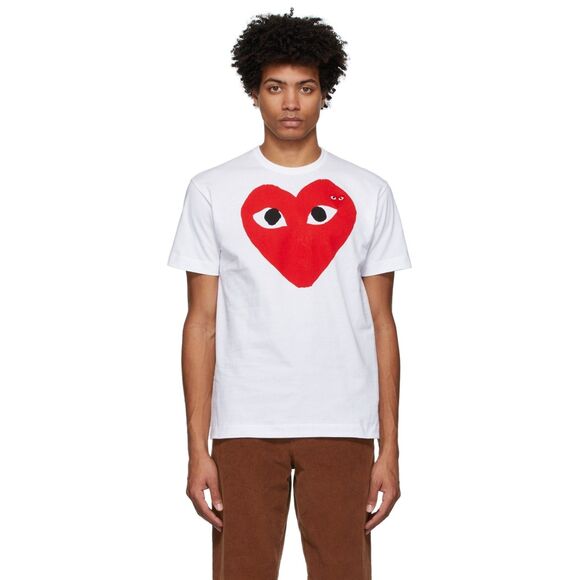 COMME DES GARCONS Shirt Adult Small White Pullover Crew Big Heart Logo Play Tee - Picture 1 of 9